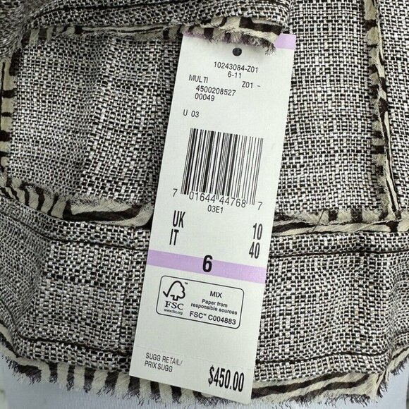 Anne Klein Women's NWT Tan Linen Tweed Silk Animal Print Trim Jacket 6/C36 - Picture 11 of 15